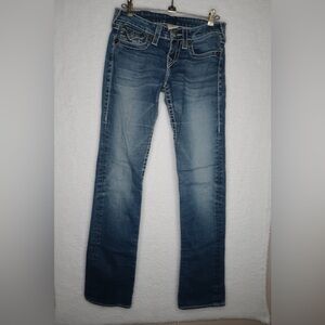 True Religion Women's Straight Blue Jeans Size 26 embroidered streetwear y2k